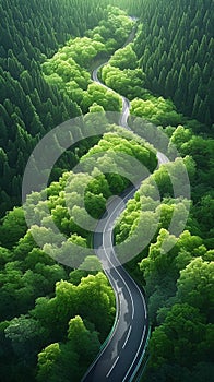Summers charm overhead shot of a winding road through greenery