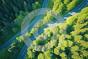 Summers charm overhead shot of a winding road through greenery