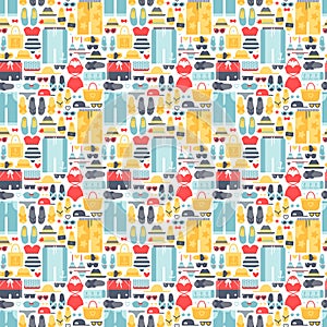 Summertime accessories seamless pattern vector.