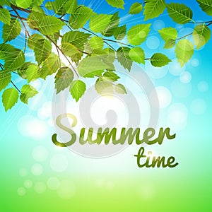 Summertime background with fresh green leaves