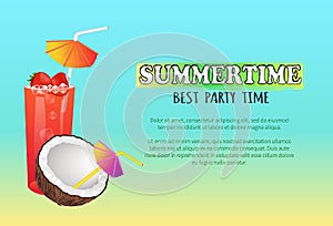 Summertime Best Party Time Vector Poster Cocktails