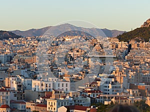 Panorama of  Athenes on sunset in Greece.