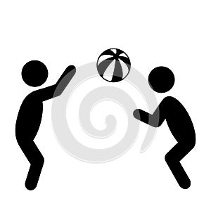 Summertime Pictogram Flat People Play with Beach Ball Icon Isola