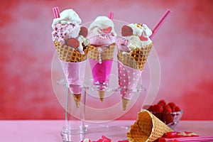 Summertime pink ice cream cones