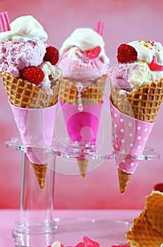 Summertime pink ice cream cones