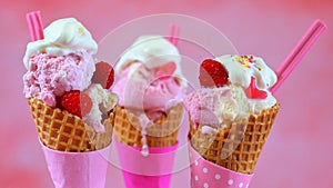 Summertime pink ice cream cones photo