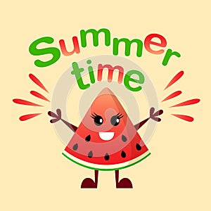 Summertime print. Cartoon watermelon character