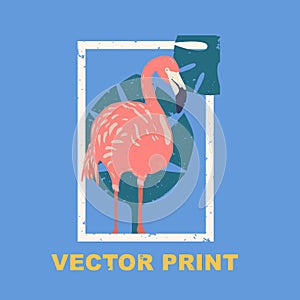 Summertime print with the flamingo. Perfect for a t-shirt print, postcard, label design or for your travel agency.