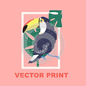 Summertime print with the toucan. Perfect for a t-shirt print, postcard, label design or for your travel agency.