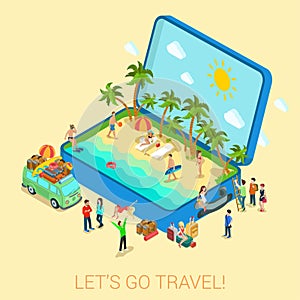 Summertime travel flat 3d web isometric infographic concept