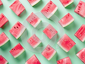 Summertime watermelon slices, refreshment flat lay background.