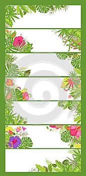 Summery floral horizontal banners with tropical flowers