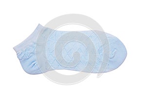 Summery light blue sock on white background, isolated  cotton socks, female accessory, summer sports low socks