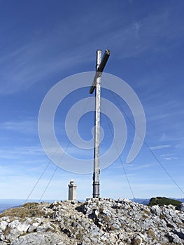 Summit cross Benediktenwand mountain, Bavaria, Germany