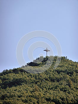 Summit cross of Hoher Fricken mountain, Bavaria, Germany