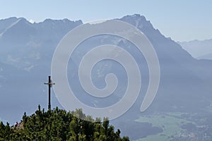 Summit cross of Hoher Fricken mountain, Bavaria, Germany