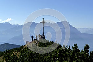 Summit cross of Hoher Fricken mountain, Bavaria, Germany