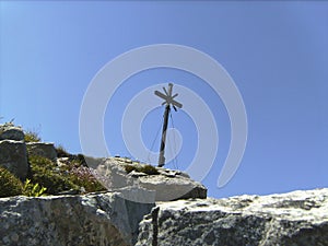Summit cross of mountain Aiplspitz in Bavaria, Germany