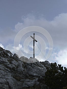 Summit cross of mountain Benediktenwand in Bavaria, Germay