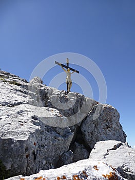 Summit cross of Watzmann mountain, Bavaria, Germany