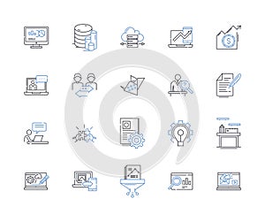 Summit line icons collection. Elevate, Peak, Climb, Highpoint, Pinnacle, Mountaintop, Apex vector and linear