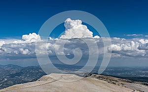 Summit of the Mont Ventoux, view of clouds and background of the