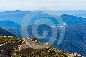 Summit of Mount Wellington overlooking peaks around Hobart