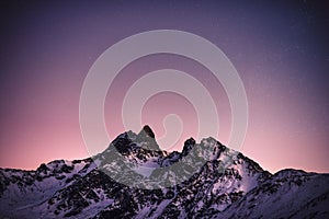 Snowy Mountain Peak Purple Sky Landscape photo