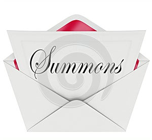 Summons to Appear in Court Letter Envelope Mail Legal Lawsuit Ca