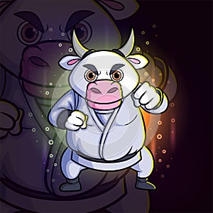 The sumo buffalo with the strong punch esport mascot design logo