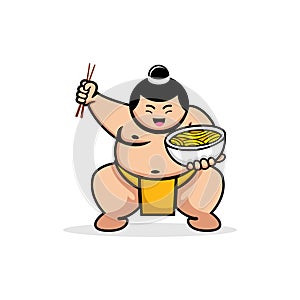 Sumo Eat Ramen Noodle Logo Vector Template