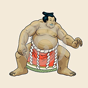 Sumo Japanese Fighter in Hand Drawn Vintage