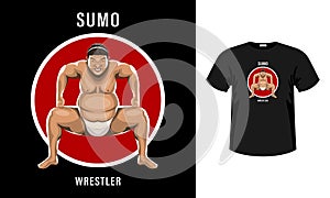 Sumo wrestler in the attack stance with a grimace of intimidation isolated