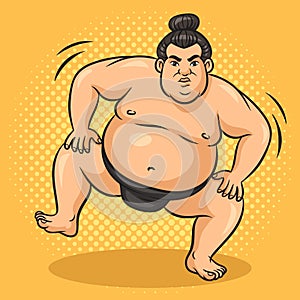 Sumo wrestler pinup pop art vector illustration