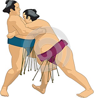 Sumo Wrestlers Vector Illustration