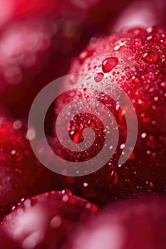 A sumptuous close-up of a cranberry glistens with water droplets