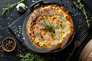 A sumptuous shepherds pie in a skillet photo