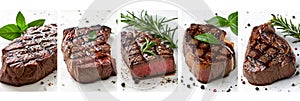 Sumptuous steak selection elegantly divided by white lines, illuminated by radiant white light