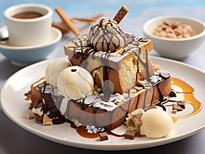 Sumptuous Symphony: Chocolate and Vanilla Delights on Honey Toast Perfection