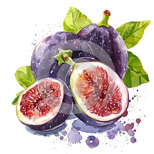 A sumptuous watercolor still life of figs, whole and halves