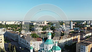 The Sumy city center dictrict Ukraine at the summer aerial view