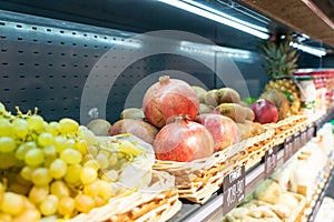 Sumy, Ukraine - December 21, 2023: Meat products store. Sausages on display at a grocery store