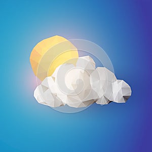 Sun above the cloud. Weather icon. Low poly vector illustration