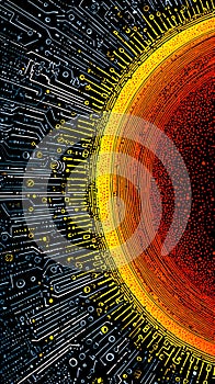 The Sun as a Computer Circuit Futuristic Tech Concept