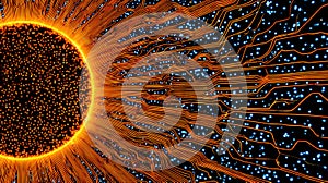 The Sun as a Computer Circuit Futuristic Tech Concept