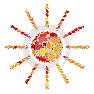 Sun Autumn Collage Icon with Fall Leaves