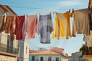Sun-baked Clothes drying. Generate Ai