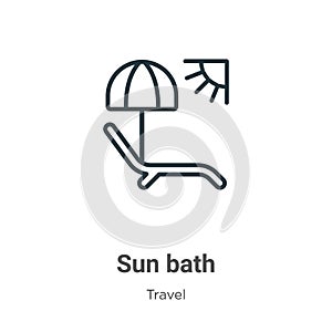 Sun bath outline vector icon. Thin line black sun bath icon, flat vector simple element illustration from editable travel concept