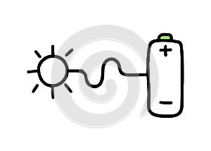 The sun and the battery. Co2 concept of climate change. Recycling. Vector isolated doodle