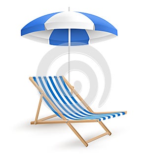 Sun beach umbrella with beach chair on white